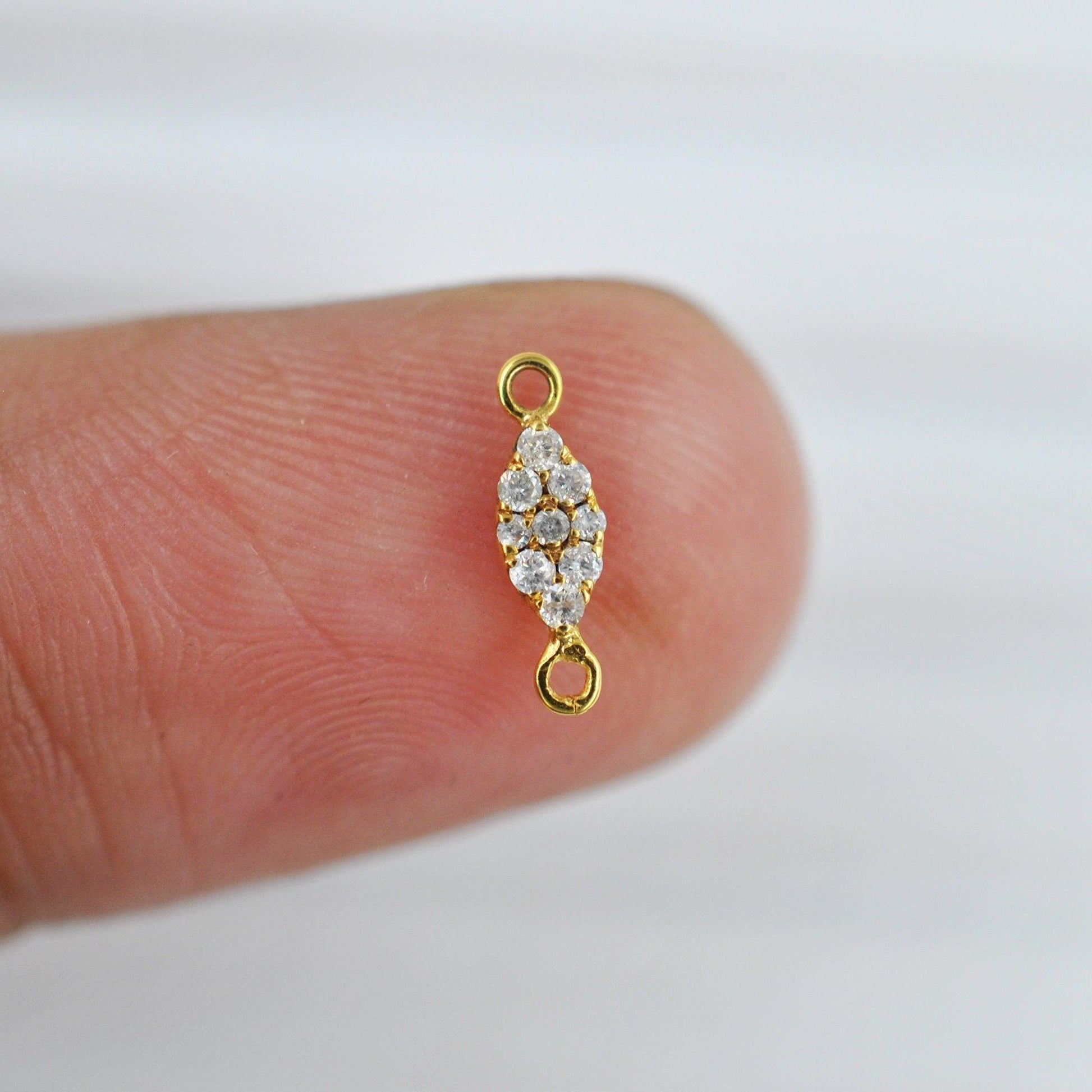9.5mm 14K Solid Gold Pavé Diamond Marquise Double Loop Connector – Front View
