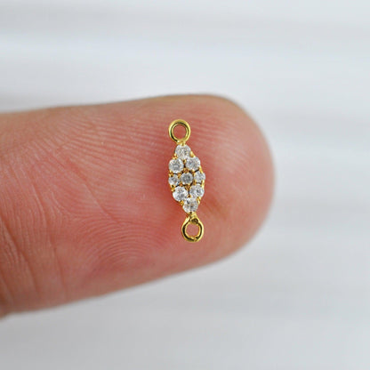 9.5mm 14K Solid Gold Pavé Diamond Marquise Double Loop Connector – Front View