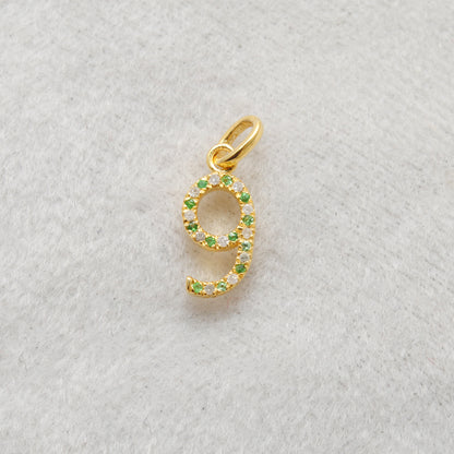 Tsavorite Numeric Charm Pendant | Blue Sapphire Ruby Pave Jewelry