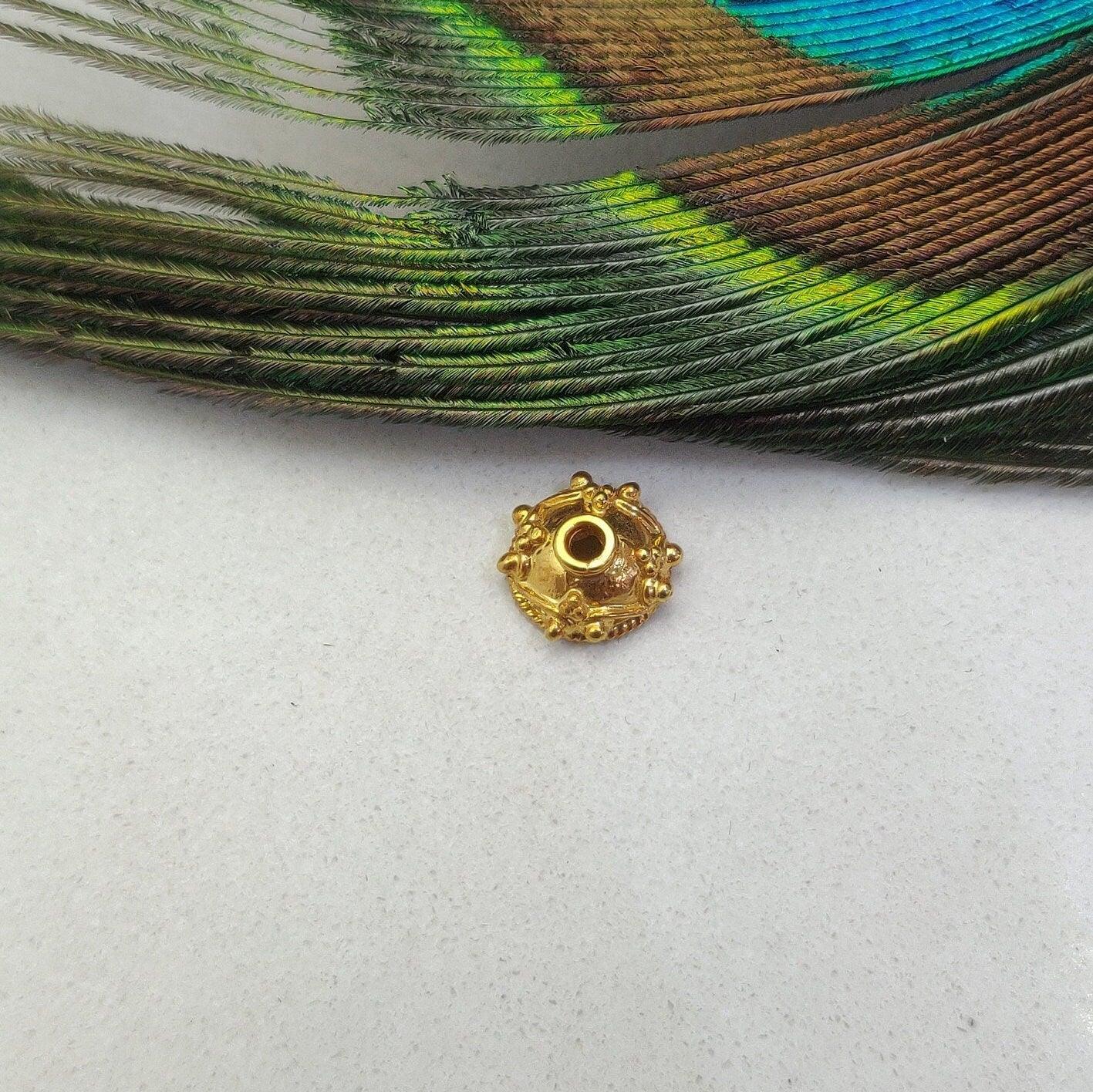 9mm 18K solid yellow gold bead caps spacer DIY craft front view