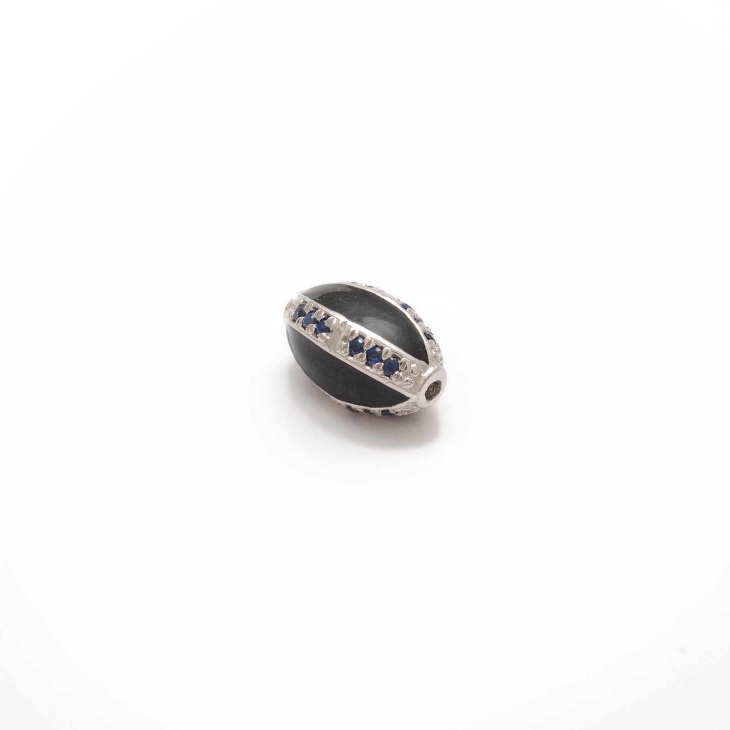Blue Sapphire Ruby Diamond Pavé Oval Bead – Sterling Silver Findings