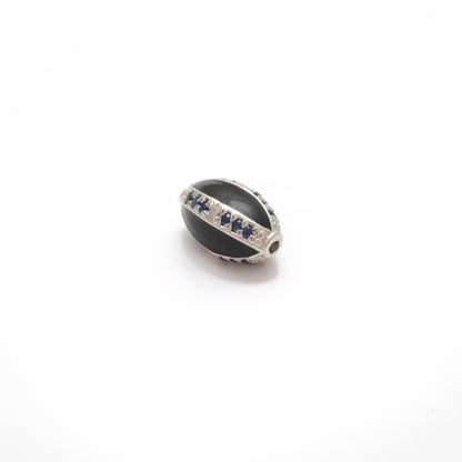 Blue Sapphire Ruby Diamond Pavé Oval Bead – Sterling Silver Findings