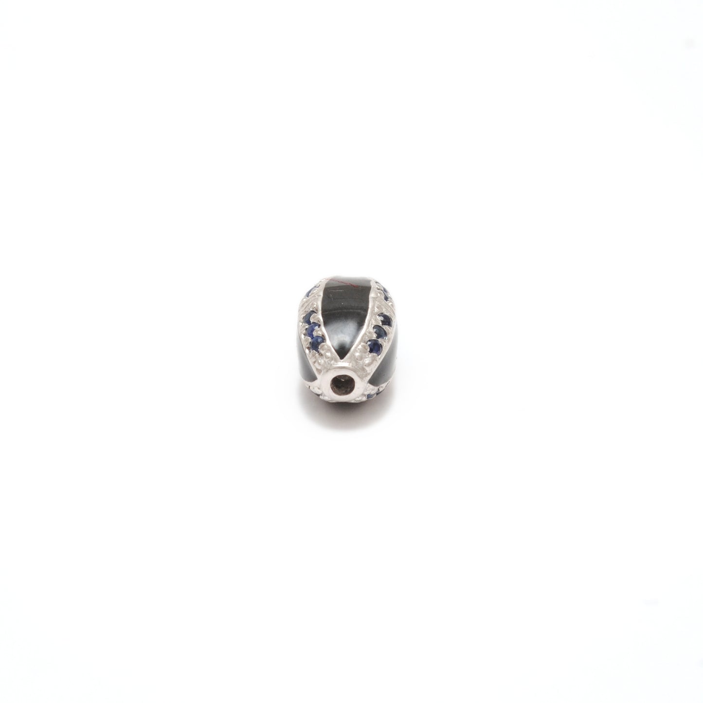 Blue Sapphire Ruby Diamond Pavé Oval Bead – Sterling Silver Findings