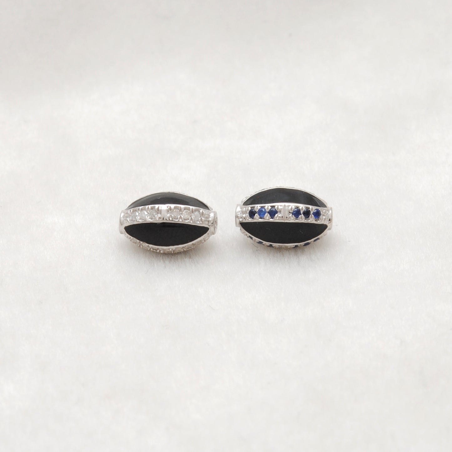 Blue Sapphire Ruby Diamond Pavé Oval Bead – Sterling Silver Findings