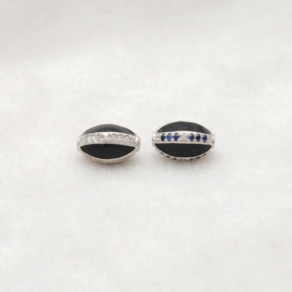 Blue Sapphire Ruby Diamond Pavé Oval Bead – Sterling Silver Findings