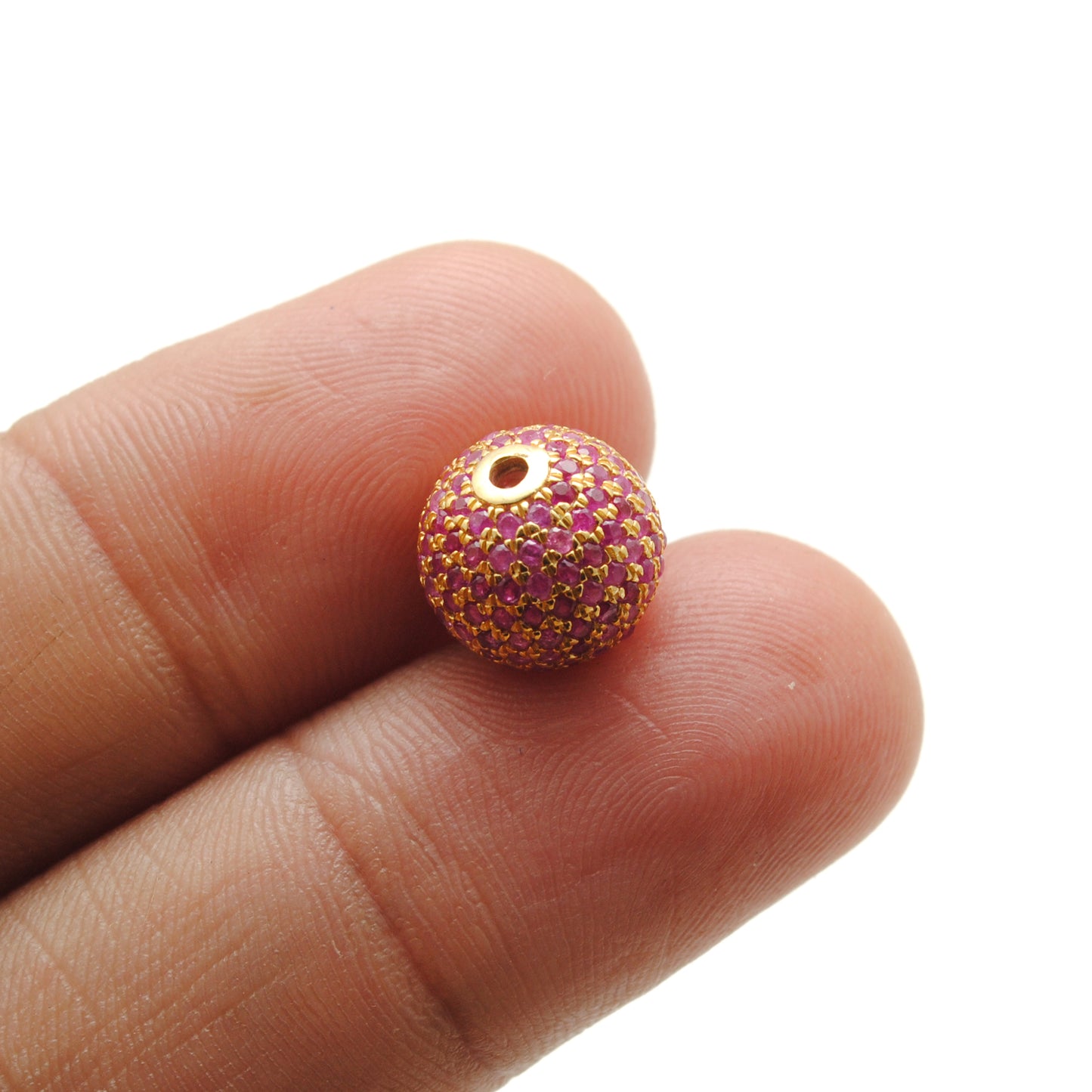 10mm Diamond Pave Spacer Bead with Ruby & Blue Sapphire | Silver Jewelry Charm