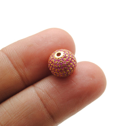 10mm Diamond Pave Spacer Bead with Ruby & Blue Sapphire | Silver Jewelry Charm
