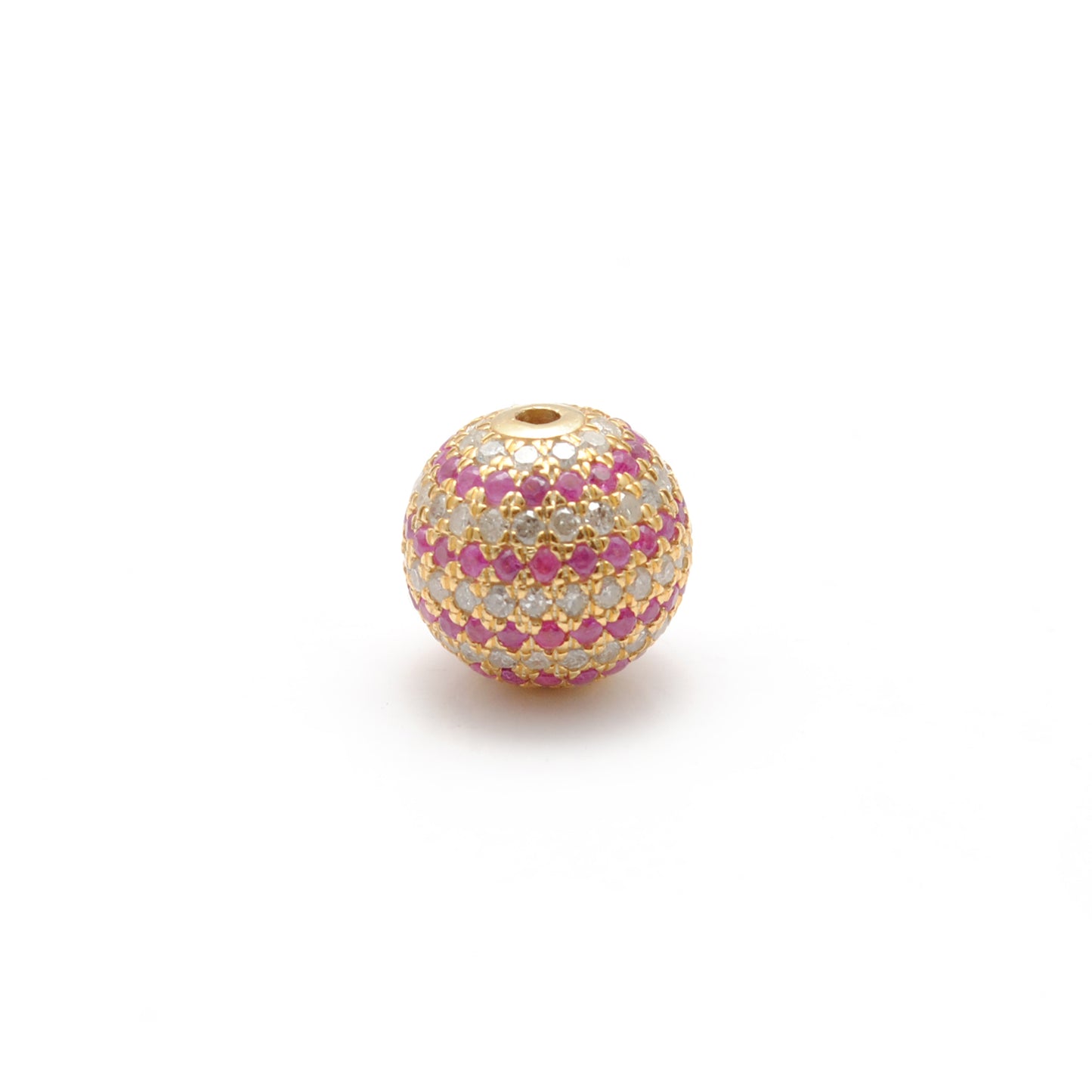 10mm Diamond Pave Spacer Bead with Ruby & Blue Sapphire | Silver Jewelry Charm