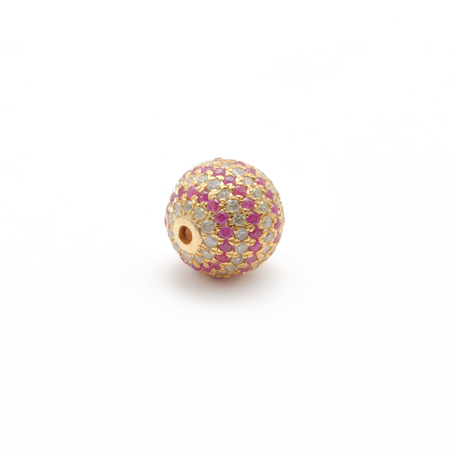 10mm Diamond Pave Spacer Bead with Ruby & Blue Sapphire | Silver Jewelry Charm