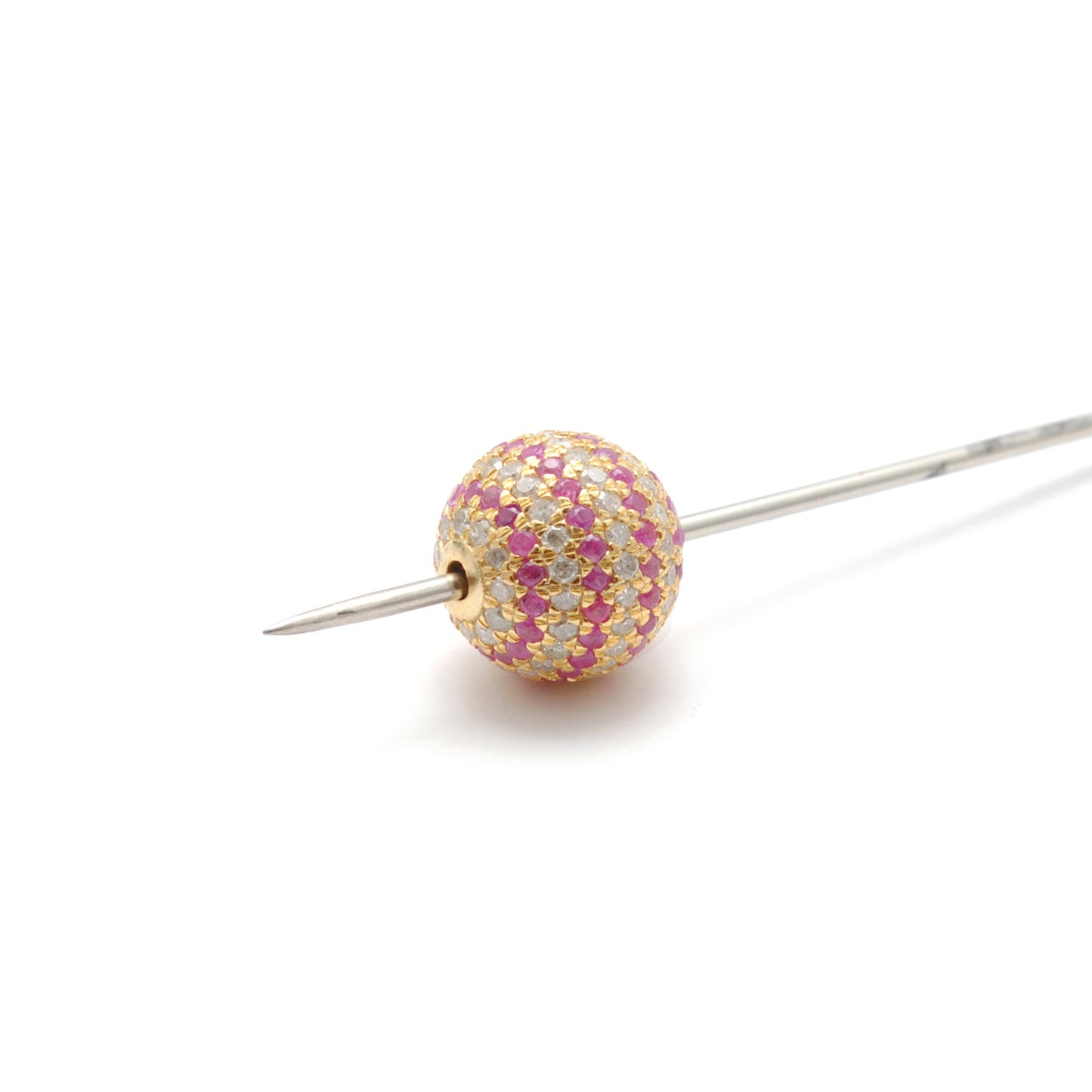 10mm Diamond Pave Spacer Bead with Ruby & Blue Sapphire | Silver Jewelry Charm
