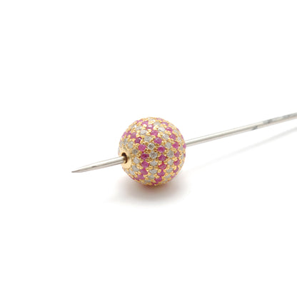 10mm Diamond Pave Spacer Bead with Ruby & Blue Sapphire | Silver Jewelry Charm