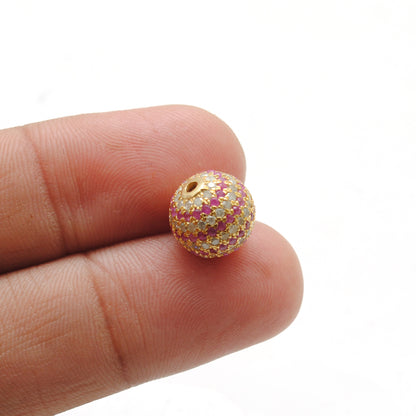 10mm Diamond Pave Spacer Bead with Ruby & Blue Sapphire | Silver Jewelry Charm