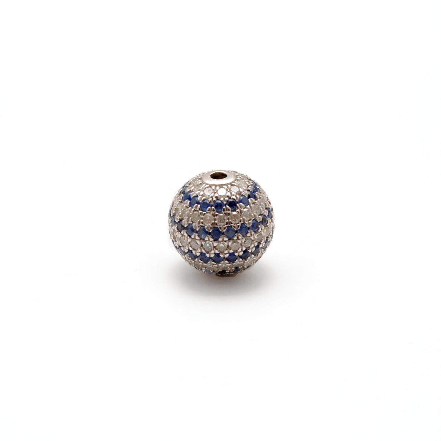 10mm Diamond Pave Spacer Bead with Ruby & Blue Sapphire | Silver Jewelry Charm