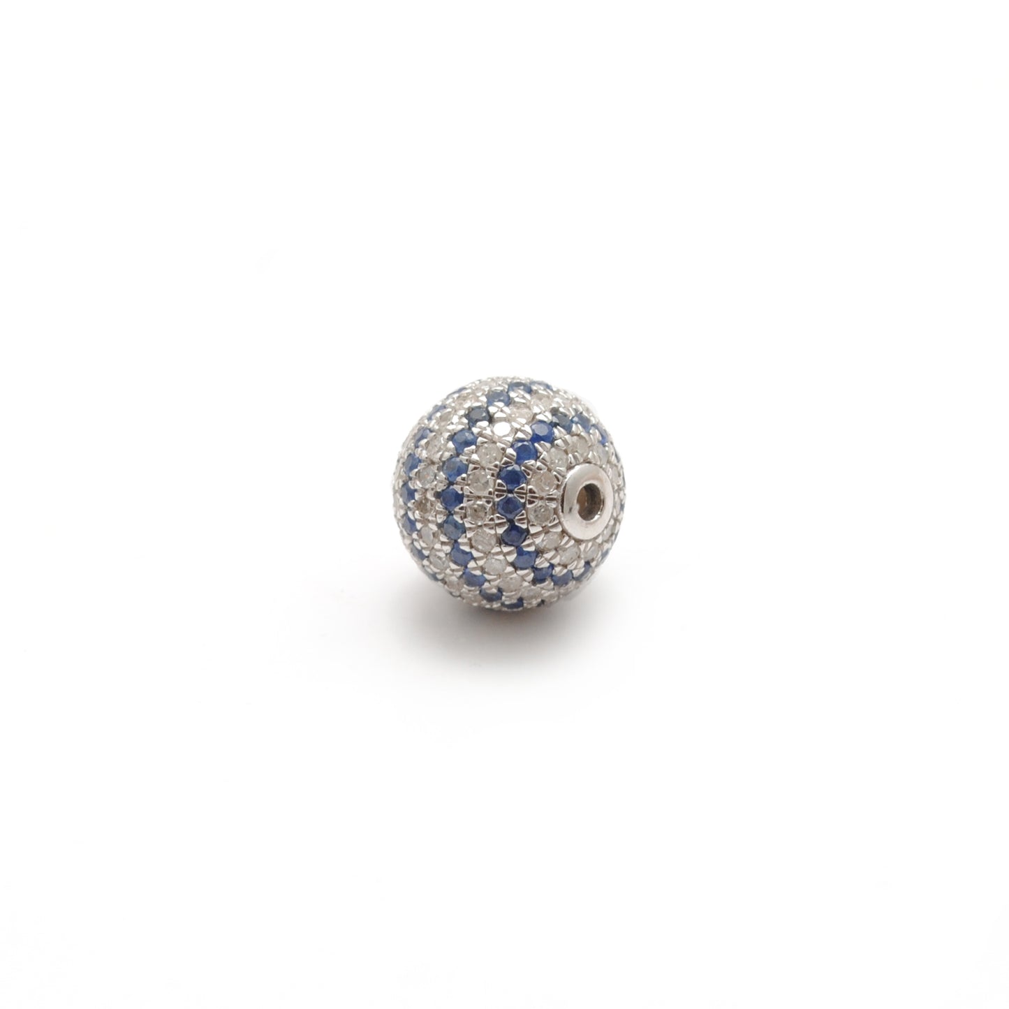 10mm Diamond Pave Spacer Bead with Ruby & Blue Sapphire | Silver Jewelry Charm