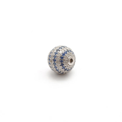 10mm Diamond Pave Spacer Bead with Ruby & Blue Sapphire | Silver Jewelry Charm