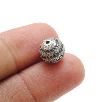 10mm Diamond Pave Spacer Bead with Ruby & Blue Sapphire | Silver Jewelry Charm