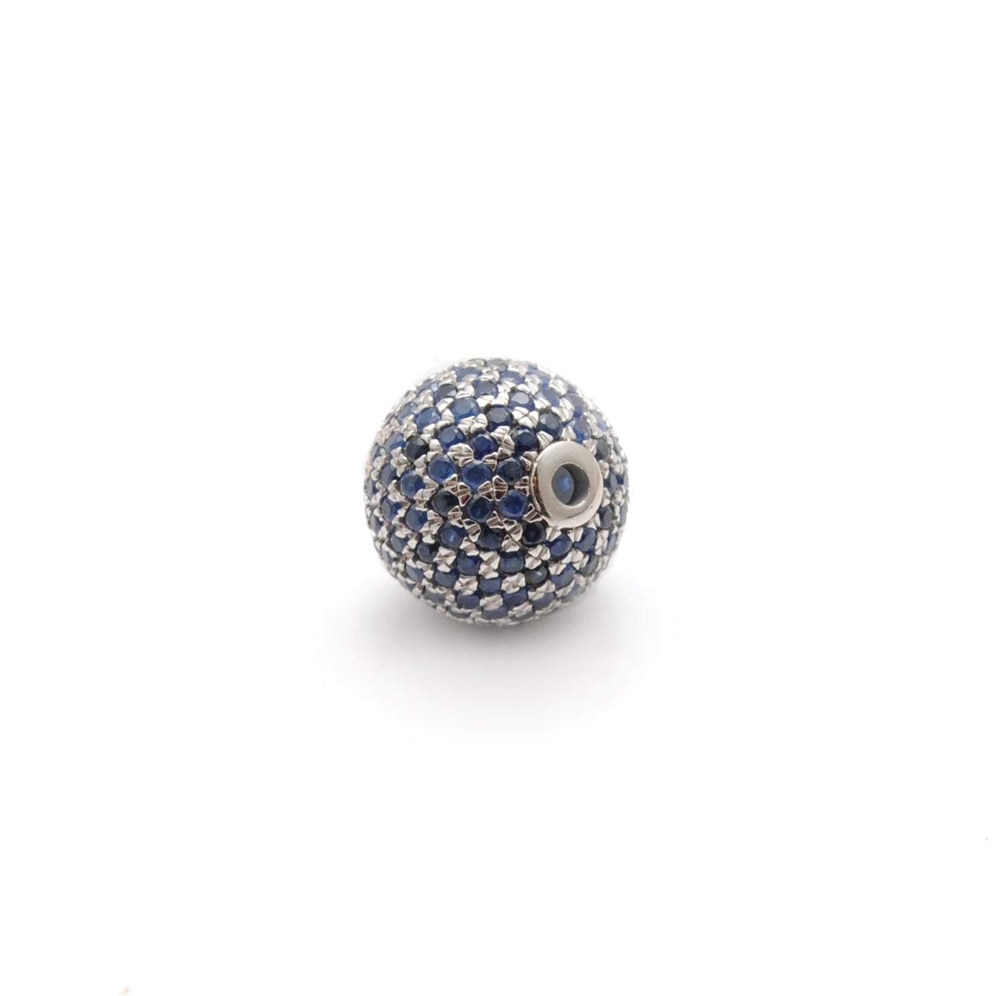 10mm Diamond Pave Spacer Bead with Ruby & Blue Sapphire | Silver Jewelry Charm