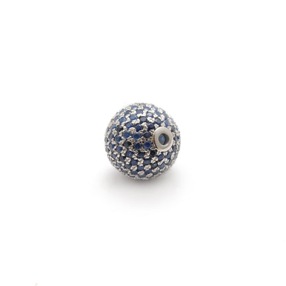 10mm Diamond Pave Spacer Bead with Ruby & Blue Sapphire | Silver Jewelry Charm