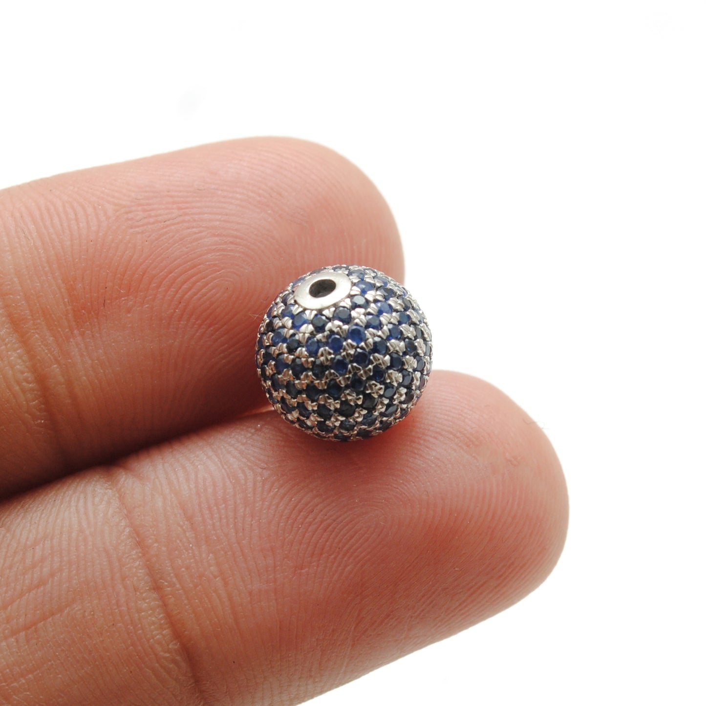 10mm Diamond Pave Spacer Bead with Ruby & Blue Sapphire | Silver Jewelry Charm