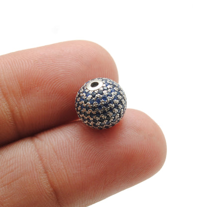 10mm Diamond Pave Spacer Bead with Ruby & Blue Sapphire | Silver Jewelry Charm