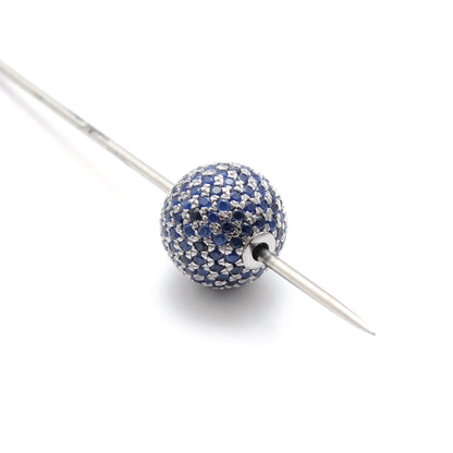 10mm Diamond Pave Spacer Bead with Ruby & Blue Sapphire | Silver Jewelry Charm