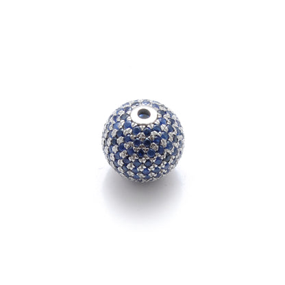 10mm Diamond Pave Spacer Bead with Ruby & Blue Sapphire | Silver Jewelry Charm