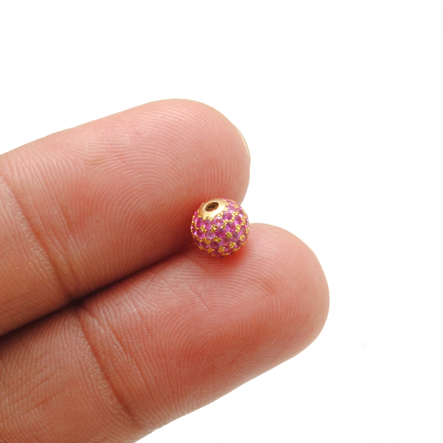 6mm Sterling Silver Pave Diamond Ruby & Blue Sapphire Round Spacer Ball Beads