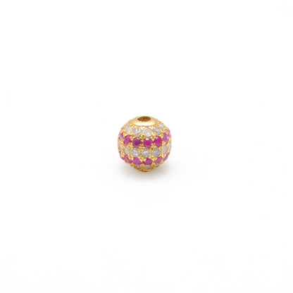 6mm Sterling Silver Pave Diamond Ruby & Blue Sapphire Round Spacer Ball Beads