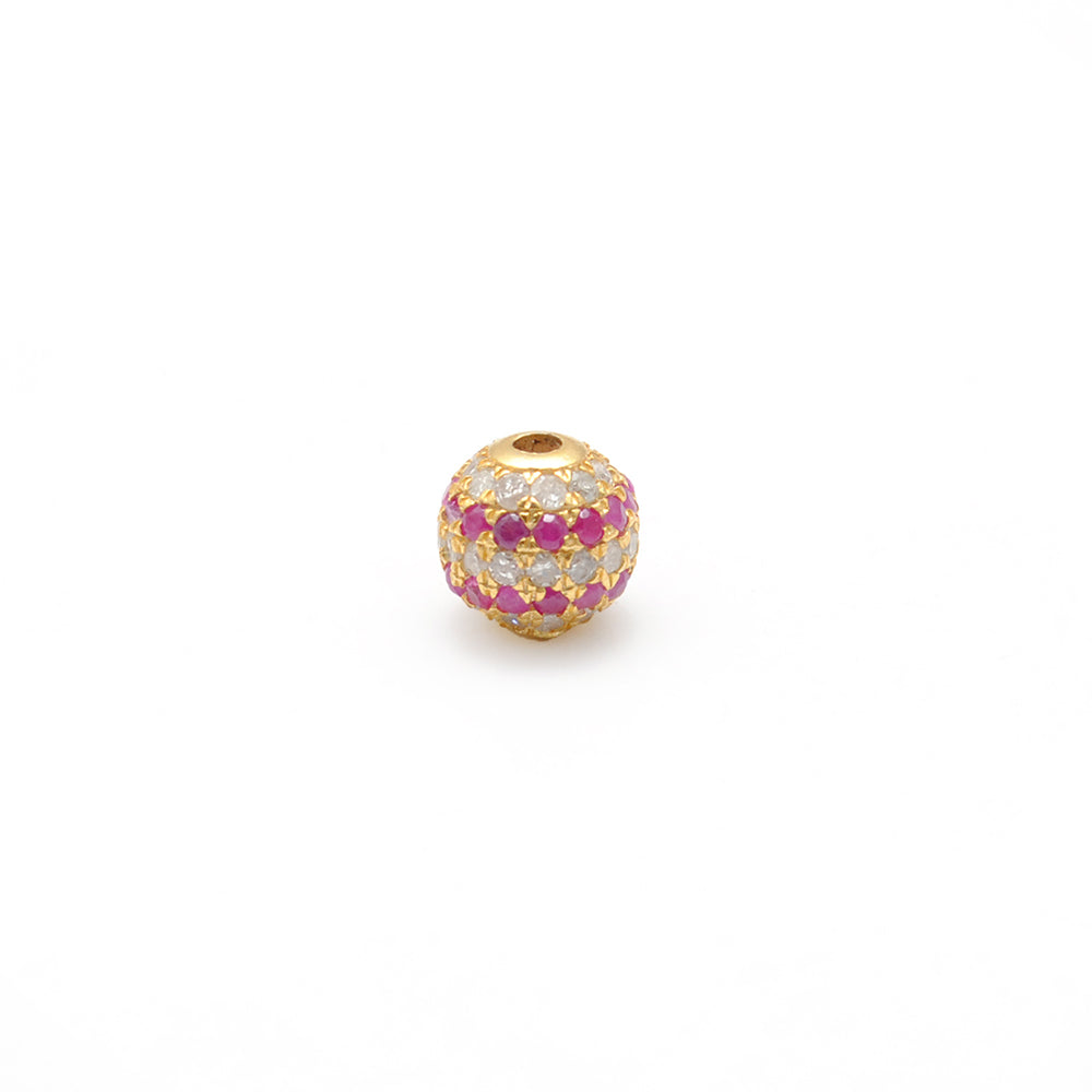 6mm Sterling Silver Pave Diamond Ruby & Blue Sapphire Round Spacer Ball Beads