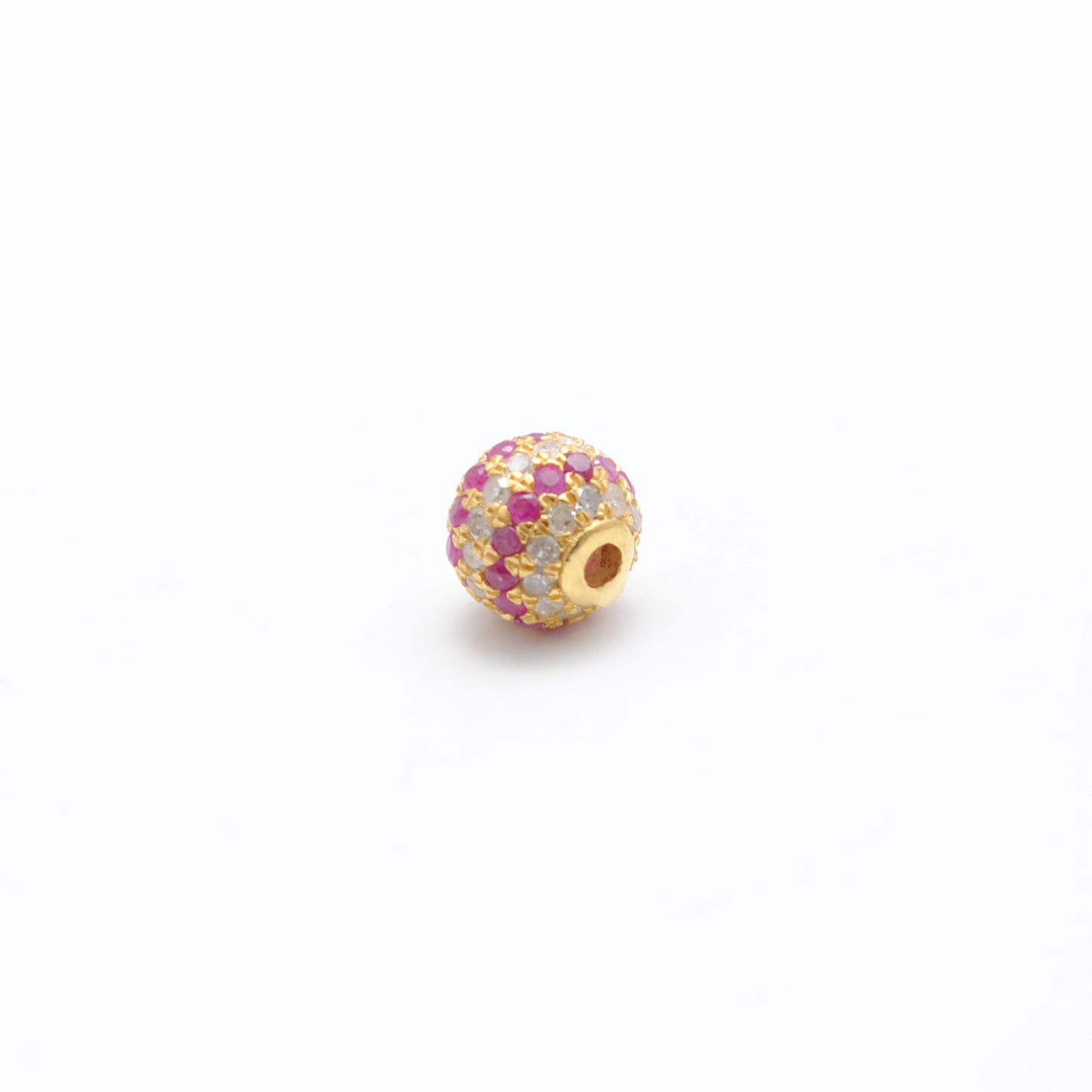 6mm Sterling Silver Pave Diamond Ruby & Blue Sapphire Round Spacer Ball Beads