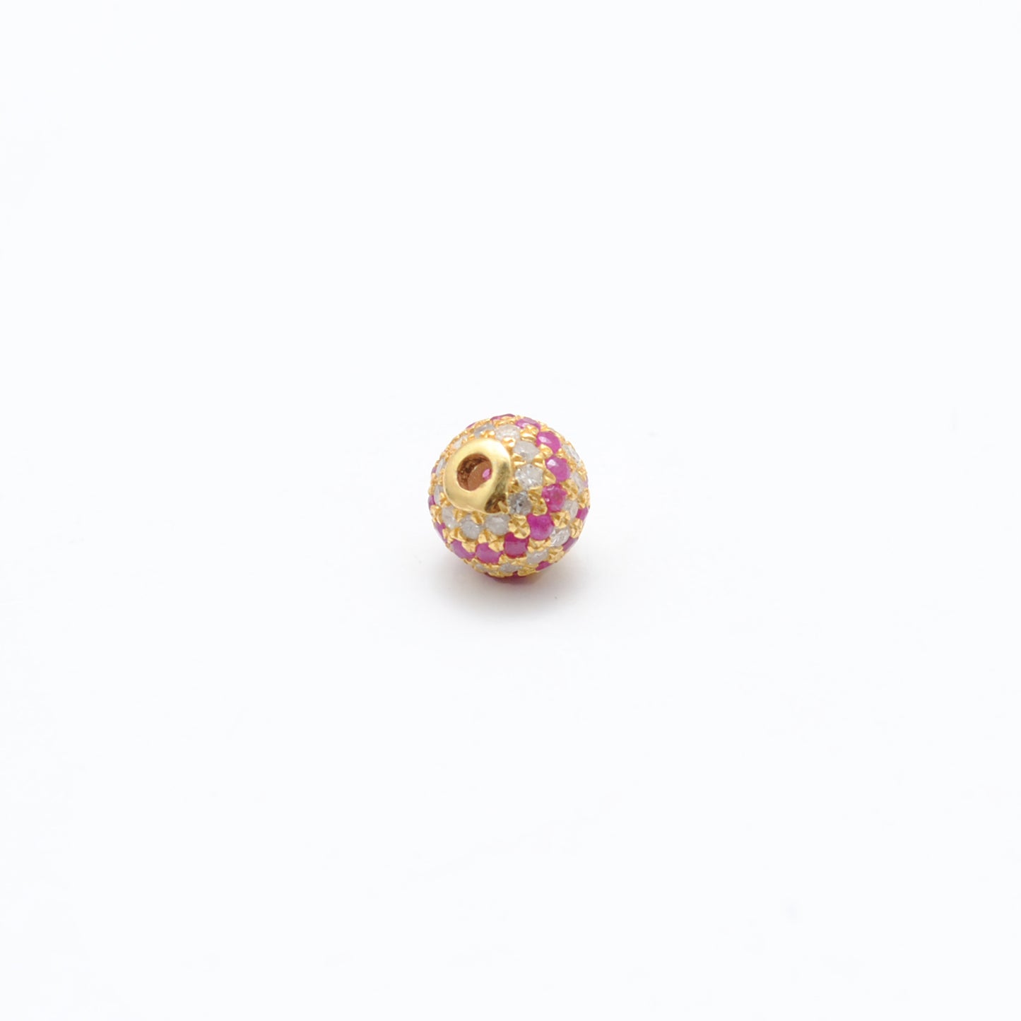 6mm Sterling Silver Pave Diamond Ruby & Blue Sapphire Round Spacer Ball Beads