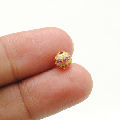 6mm Sterling Silver Pave Diamond Ruby & Blue Sapphire Round Spacer Ball Beads