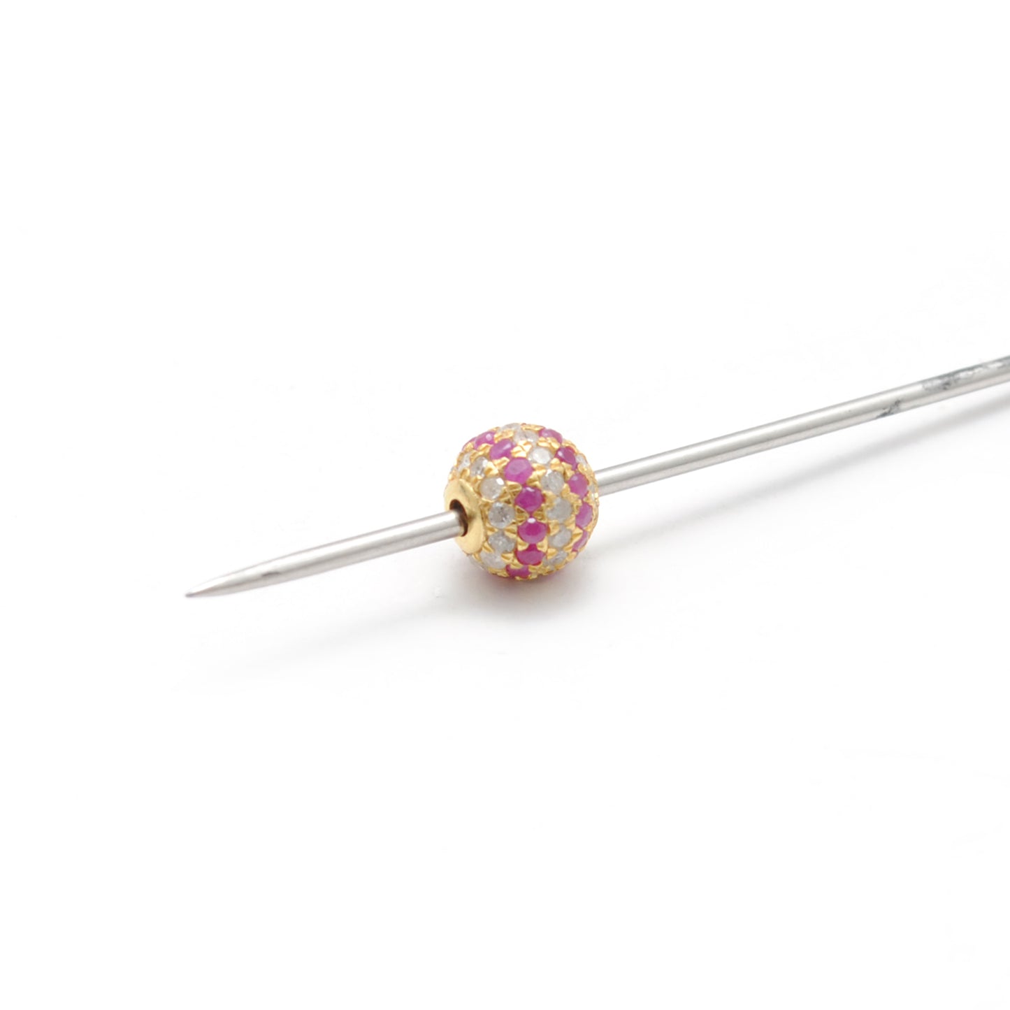 6mm Sterling Silver Pave Diamond Ruby & Blue Sapphire Round Spacer Ball Beads