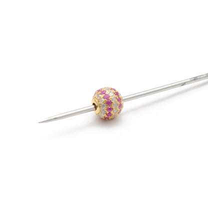 6mm Sterling Silver Pave Diamond Ruby & Blue Sapphire Round Spacer Ball Beads