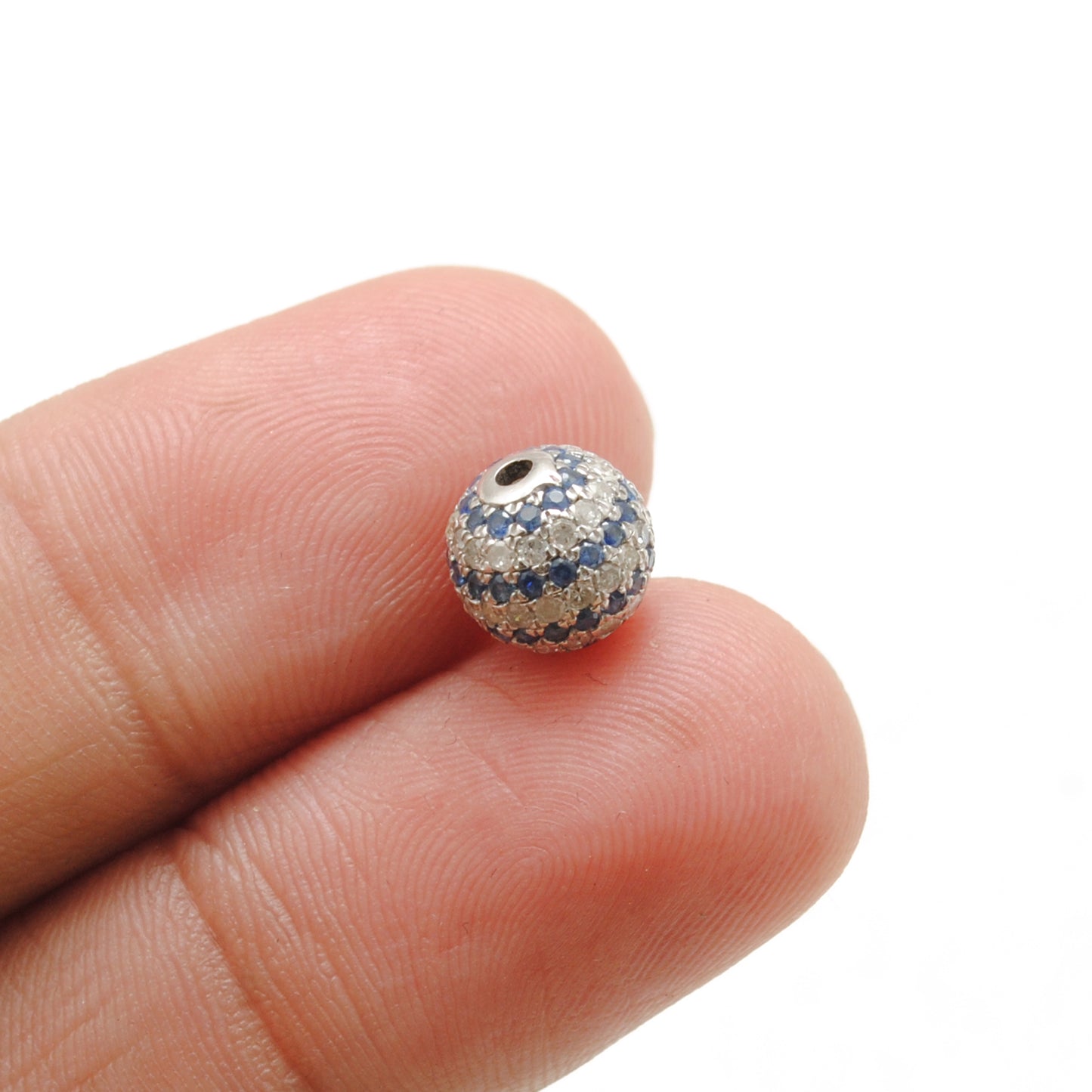8mm Diamond Pave Ruby Sapphire Silver Spacer Beads for Jewelry Making