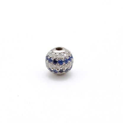 6mm Sterling Silver Pave Diamond Ruby & Blue Sapphire Round Spacer Ball Beads