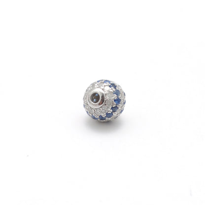 6mm Sterling Silver Pave Diamond Ruby & Blue Sapphire Round Spacer Ball Beads