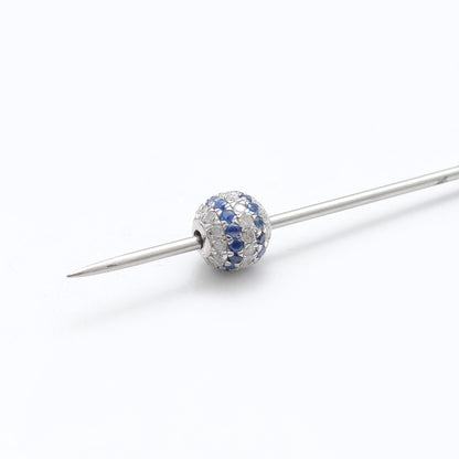 6mm Sterling Silver Pave Diamond Ruby & Blue Sapphire Round Spacer Ball Beads