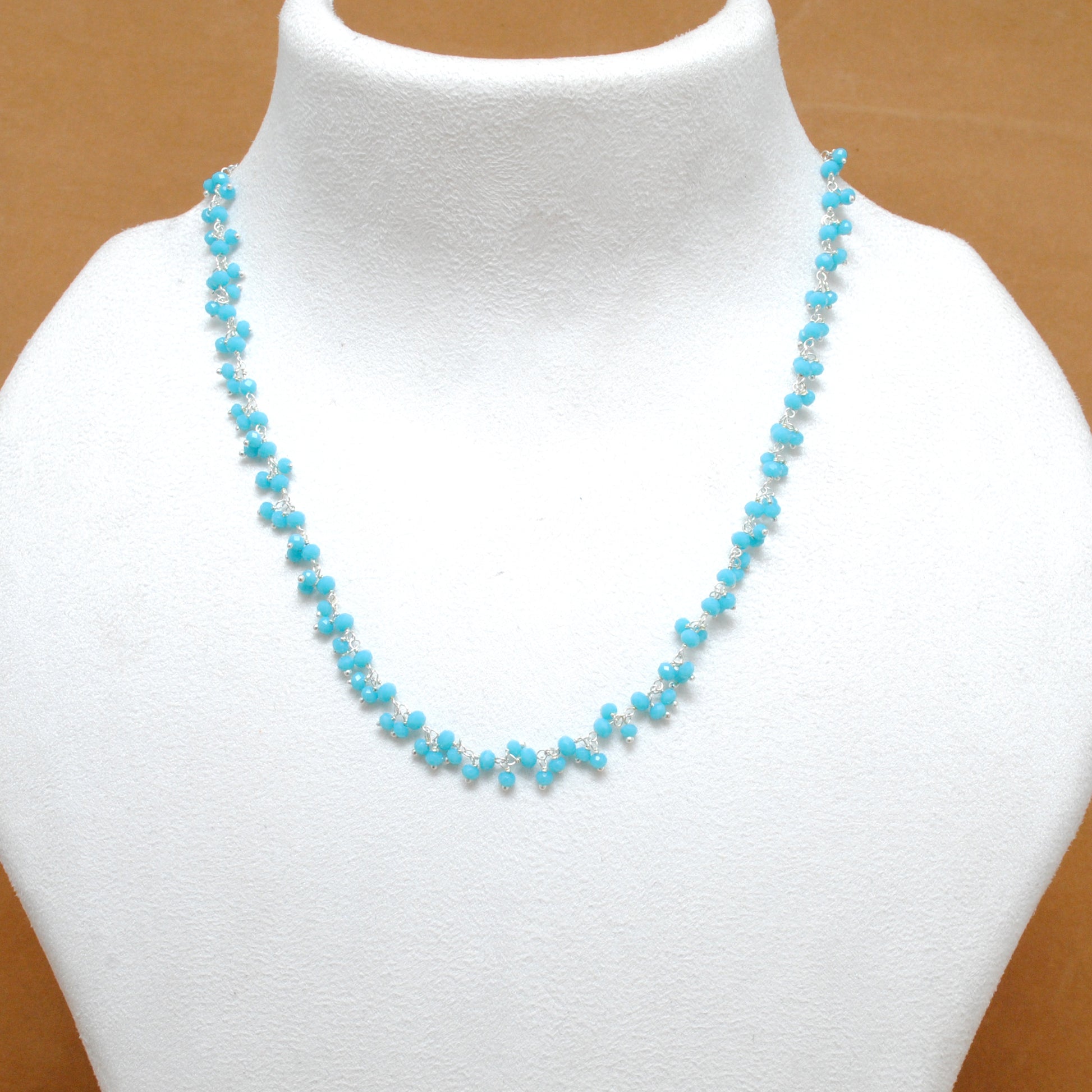 925 Sterling Silver Soft Tone Gemstone Necklace – Light Blue, Green & Peridot Chalcedony - Kanika Creations