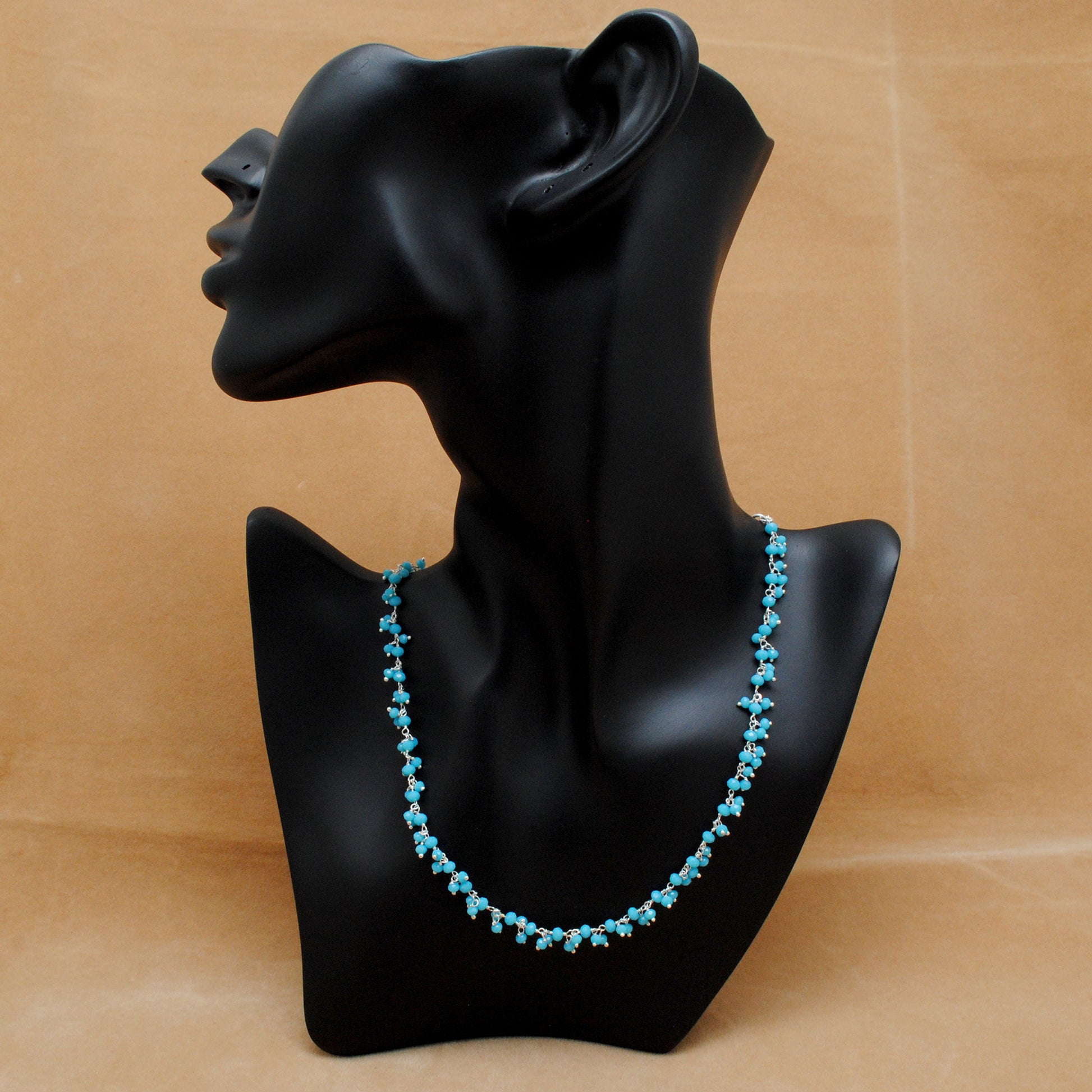 925 Sterling Silver Soft Tone Gemstone Necklace – Light Blue, Green & Peridot Chalcedony - Kanika Creations