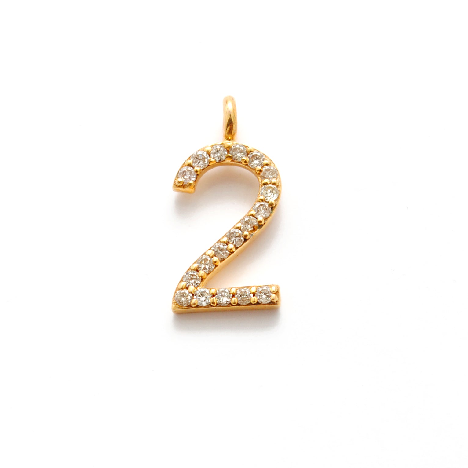 14k Solid Yellow Gold Pave Diamond 0-9 Number Charms - Kanika Creations