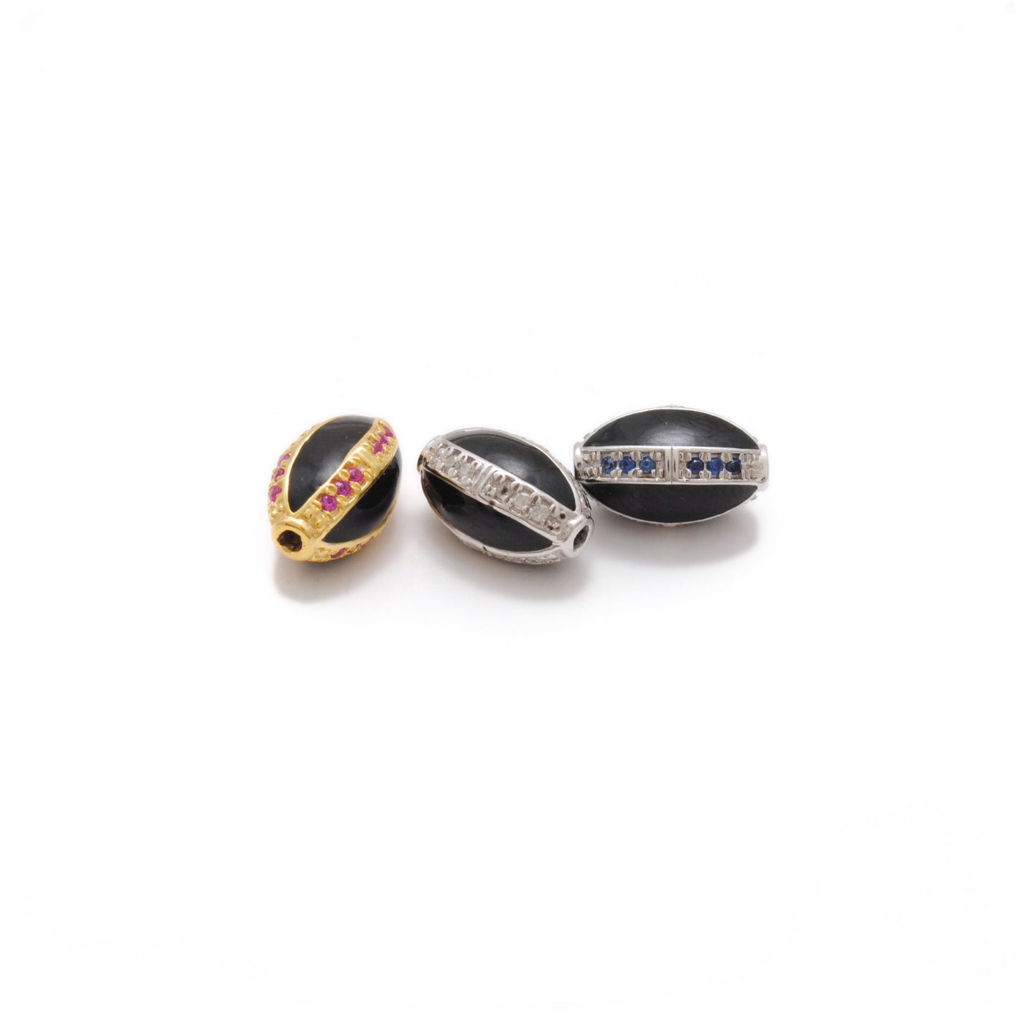 Blue Sapphire Ruby Diamond Pavé Oval Bead – Sterling Silver Findings