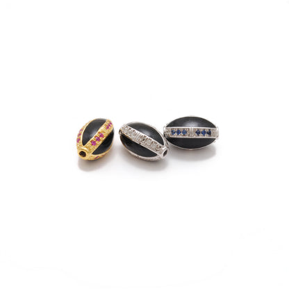 Blue Sapphire Ruby Diamond Pavé Oval Bead – Sterling Silver Findings