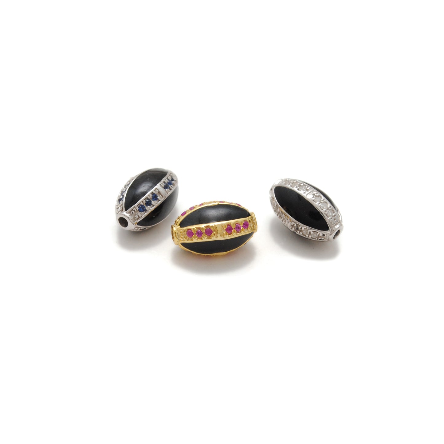 Blue Sapphire Ruby Diamond Pavé Oval Bead – Sterling Silver Findings