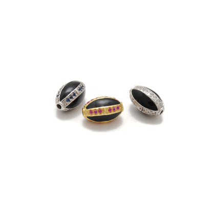 Blue Sapphire Ruby Diamond Pavé Oval Bead – Sterling Silver Findings
