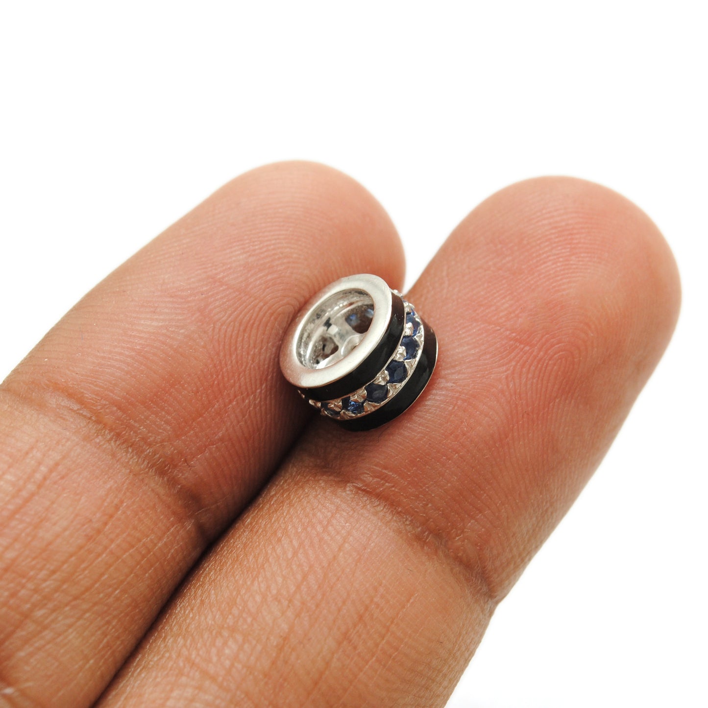 Sterling Silver Pavé Wheel Spacer Bead – Ruby Tsavorite Sapphire Diamond