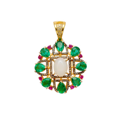 Sterling Silver Pave Set Diamond & Multi-Gemstone Pendant - Kanika Creations