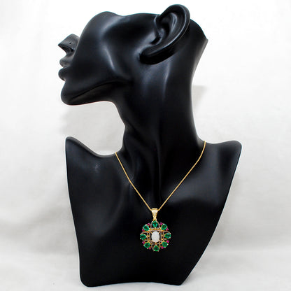Sterling Silver Pave Set Diamond & Multi-Gemstone Pendant - Kanika Creations