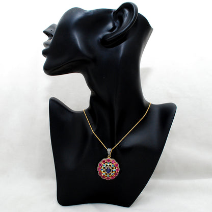 925 Sterling Silver Pave Diamond Pendant with Ruby, Blue Topaz, Sapphire & Peridot - Kanika Creations