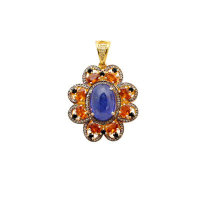 Tanzanite, Sapphire & Black Spinel Pendant with Pavé Diamonds – Gold Plated Silver - Kanika Creations